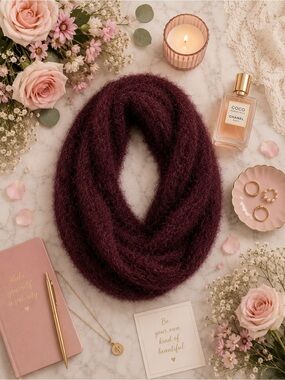 NWT CHASER Fuzzy Cowl Neck Infinity Scarf Cabernet Color